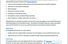 Participant guide page one for Getting to Know Your IEP activity