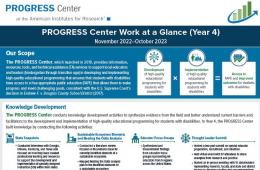 page 1 of the infographic showing PROGRESS Center's year 4 work at a glance