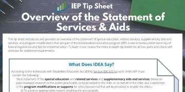 Page 1 of the IEP Tip Sheet for Overview of Statement of Services and Aids