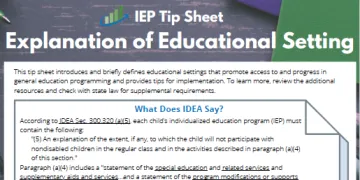 First page of IEP Tip Sheet on Explanation of Educational Setting