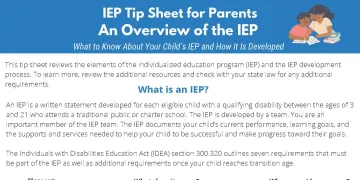 First page if IEP Tip Sheet for Parents: An Overview of the IEP
