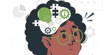 Cartoon person showing a brain thinking 