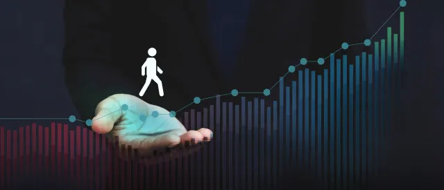 Graph with hand and person at the start of the data points