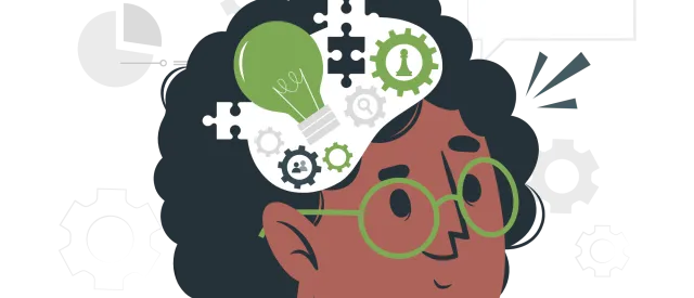 Cartoon person showing a brain thinking 