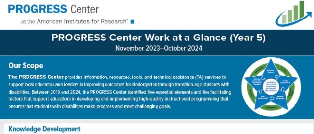 page 1 of the infographic showing PROGRESS Center's year 5 work at a glance