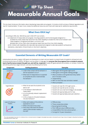 Cover of Measurable Annual Goals Tip Sheet