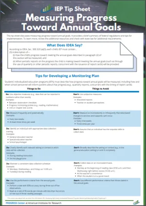 Cover of Measuring Progress Toward Annual Goals Tip Sheet