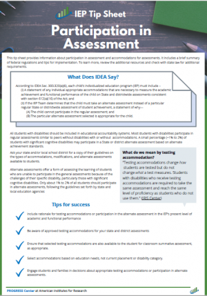 Cover of Participation in Assessment Tip Sheet