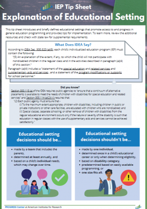 First page of IEP Tip Sheet on Explanation of Educational Setting