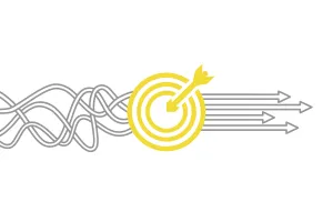 squiggly lines leading to target with arrow leading to straight lines with arrows 